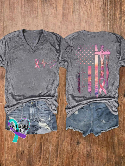 Women’s Pink October Breast Art Casual T-Shirt Gray / S