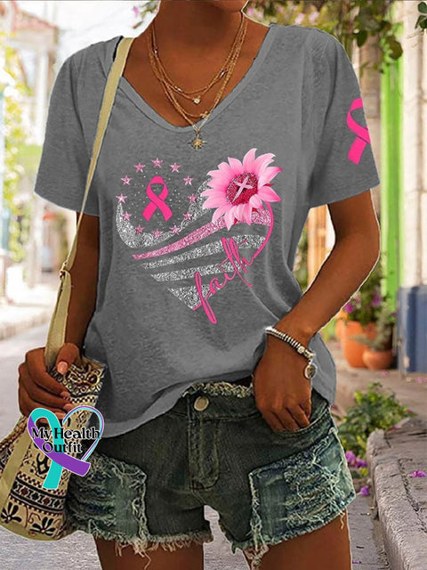 Women’s Pink October Breast Art Casual T-Shirt Gray / S