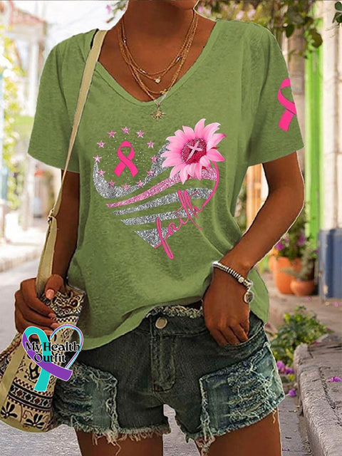 Women’s Pink October Breast Art Casual T-Shirt Green / S