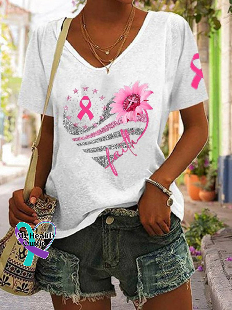 Women’s Pink October Breast Art Casual T-Shirt White / S
