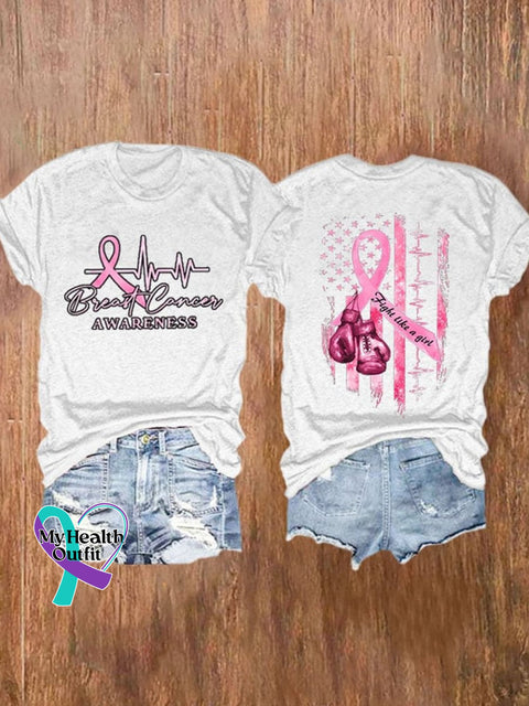 Women’s Pink October Breast Art Casual T-Shirt White / S