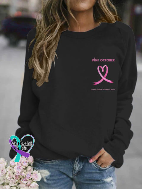 Women’s Pi̇nk October Breast Cancer Awareness Month Print Casual Sweatshirt Black / S