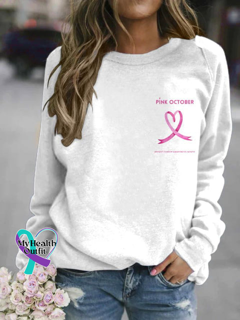 Women’s Pi̇nk October Breast Cancer Awareness Month Print Casual Sweatshirt White / S
