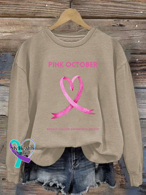 Women’s Pi̇nk October Breast Cancer Awareness Month Print Long Sleeve Sweatshirt Apricot / S