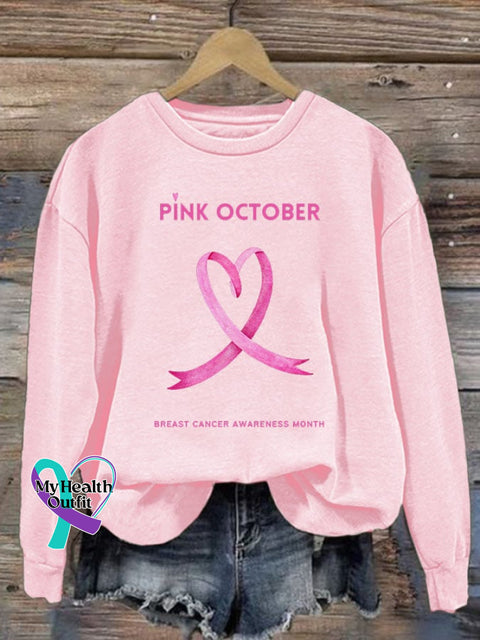 Women’s Pi̇nk October Breast Cancer Awareness Month Print Long Sleeve Sweatshirt Pink / S