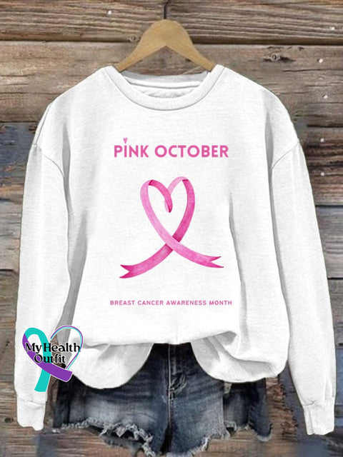 Women’s Pi̇nk October Breast Cancer Awareness Month Print Long Sleeve Sweatshirt White / S