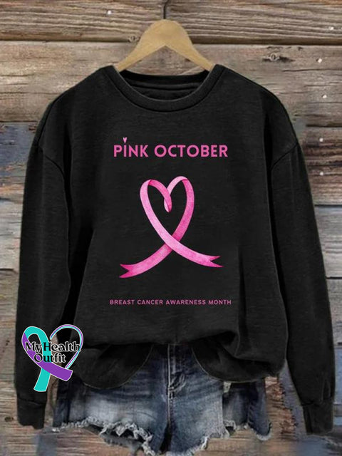Women’s Pink October Breast Cancer Awareness Month Print Pattern Casual Sweatshirt Black / S