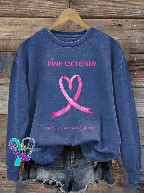 Women’s Pink October Breast Cancer Awareness Month Print Pattern Casual Sweatshirt Blue / S