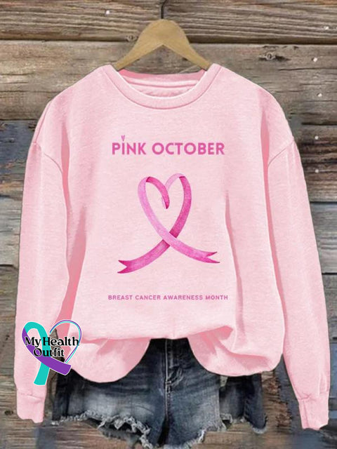 Women’s Pink October Breast Cancer Awareness Month Print Pattern Casual Sweatshirt / S