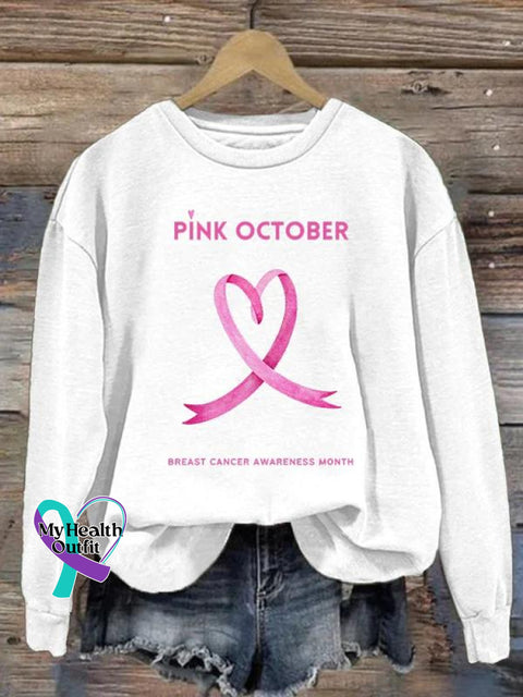 Women’s Pink October Breast Cancer Awareness Month Print Pattern Casual Sweatshirt White / S