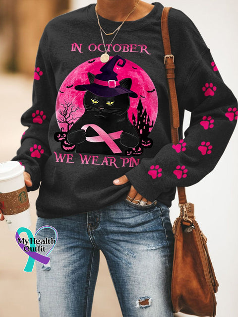 Women’s Pink October Breast Cancer Casual Sweatshirt Black / S