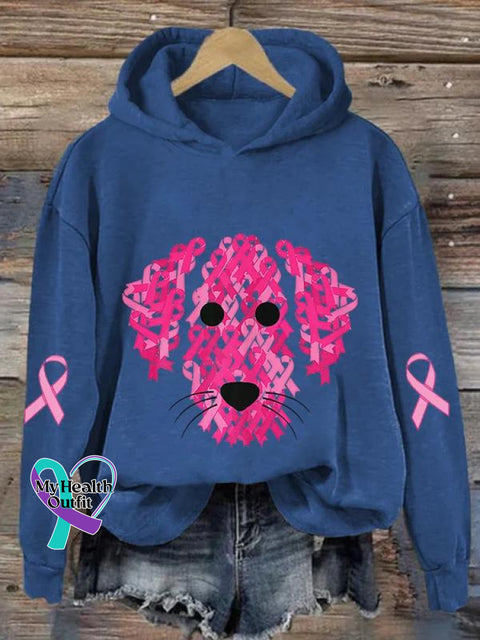 Women’s Pink Ribbon Dog Breast Cancer Awareness Print Casual Sweatshirt Blue / S