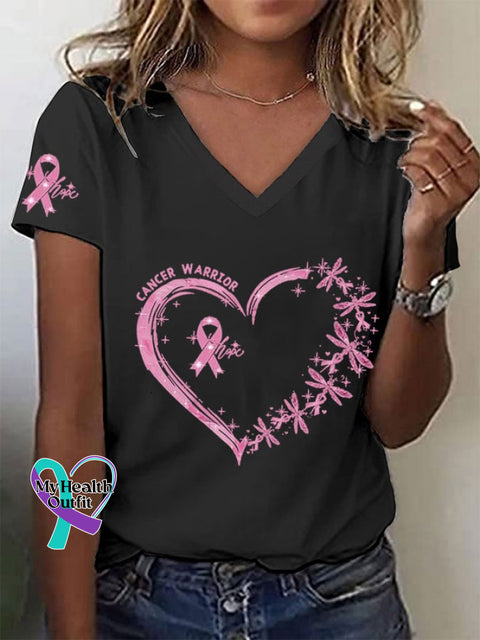 Women’s Pink Ribbon Heart Hope Breast Cancer Awareness Warrior Tee Black / S