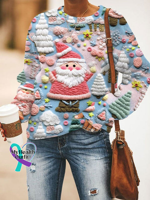 Women’s Pink Santa Print Sweater Christmas Jumper Blue / S