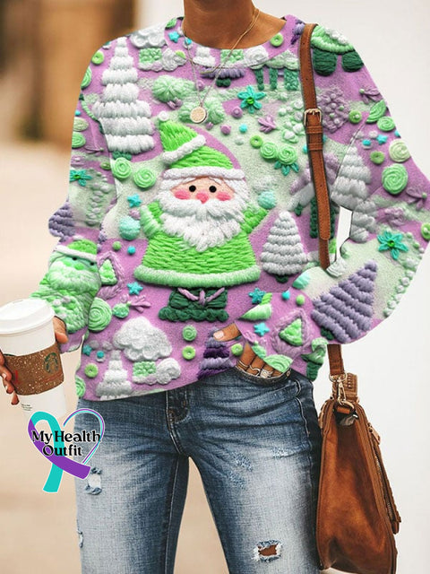 Women’s Pink Santa Print Sweater Christmas Jumper Purple / S