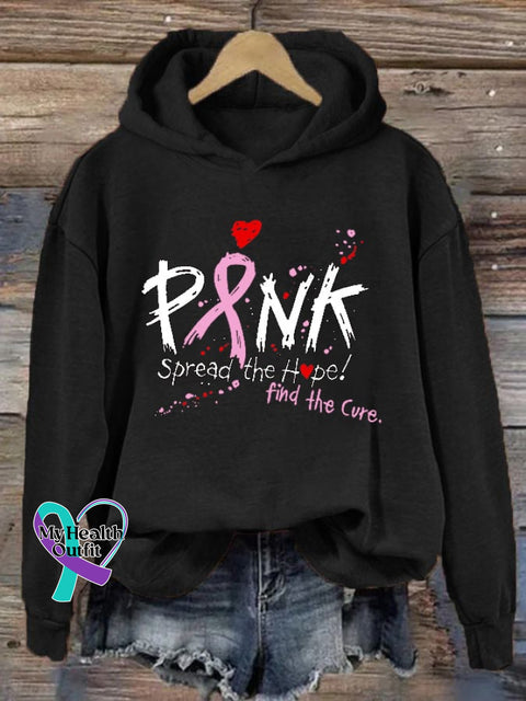 Women’s Pink Spread The Hope Find Cure Casual Hooded Sweatshirt Black / S