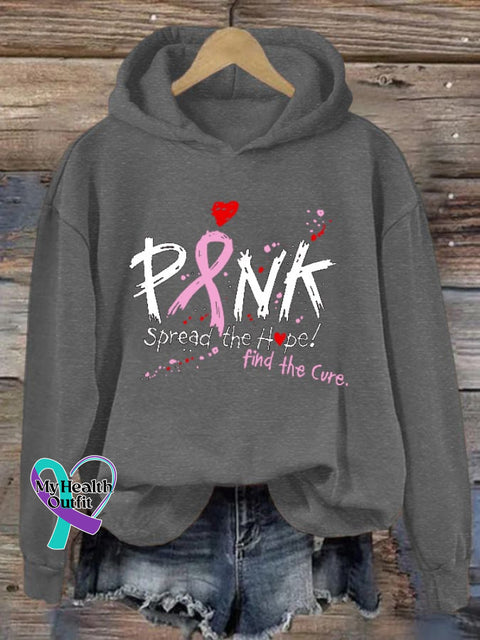 Women’s Pink Spread The Hope Find Cure Casual Hooded Sweatshirt Dark Grey / S