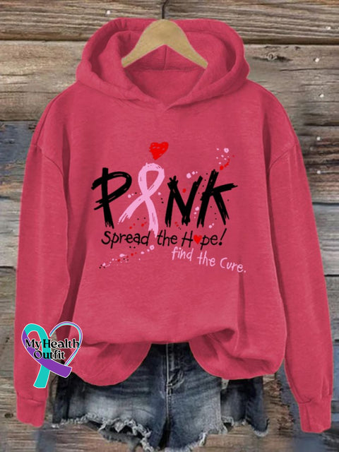 Women’s Pink Spread The Hope Find Cure Casual Hooded Sweatshirt Fuchsia / S