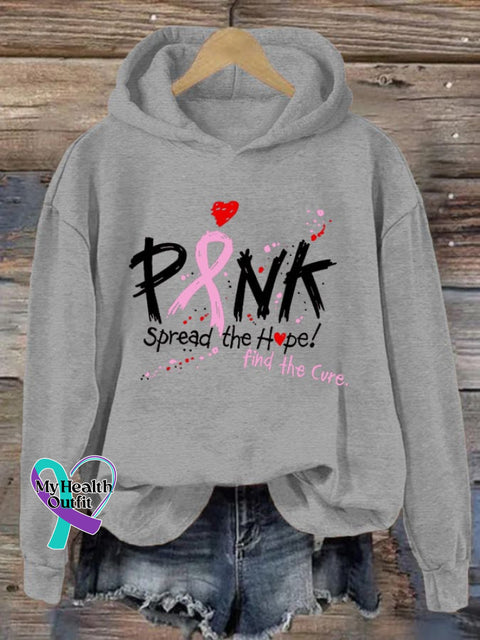 Women’s Pink Spread The Hope Find Cure Casual Hooded Sweatshirt Light Grey / S