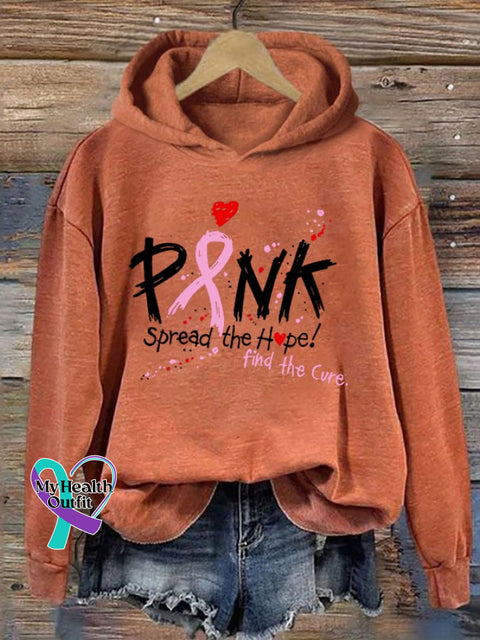 Women’s Pink Spread The Hope Find Cure Casual Hooded Sweatshirt Orange / S