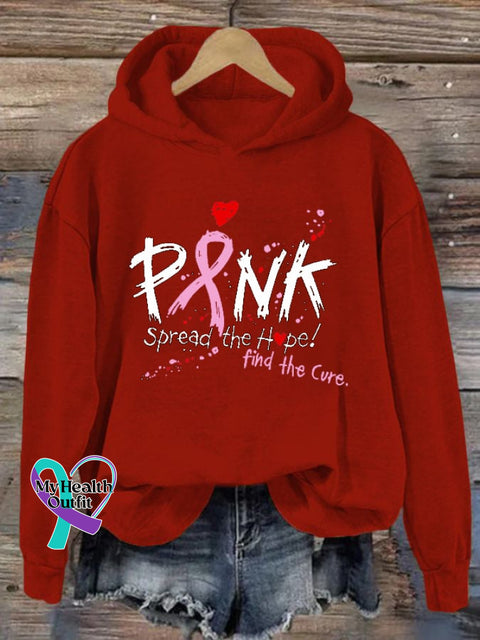 Women’s Pink Spread The Hope Find Cure Casual Hooded Sweatshirt Red / S