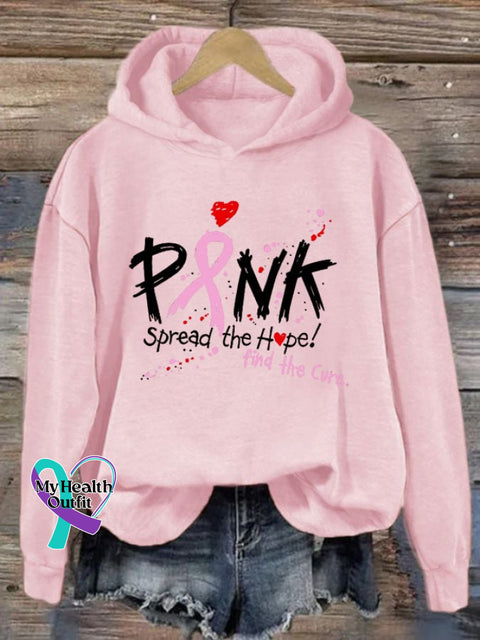 Women’s Pink Spread The Hope Find Cure Casual Hooded Sweatshirt / S
