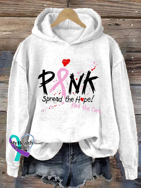 Women’s Pink Spread The Hope Find Cure Casual Hooded Sweatshirt White / S