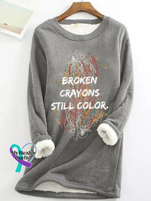 Women’s Positive Energy Casual Broken Crayons Still Color Printed Fleece Sweatshirt Light Grey / S