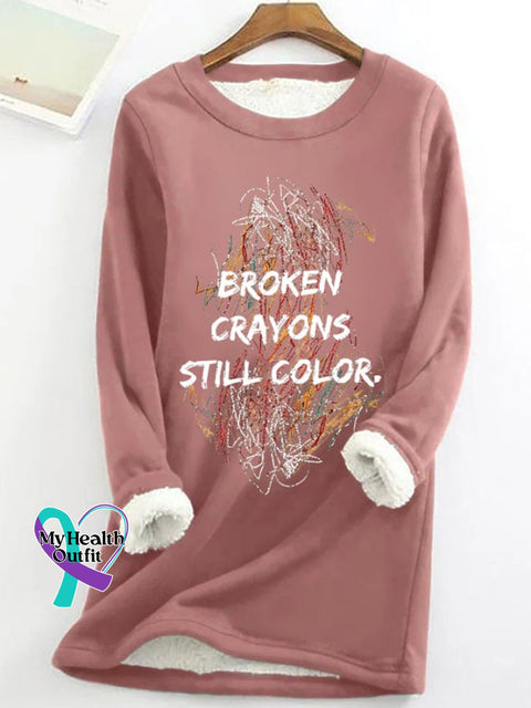 Women’s Positive Energy Casual Broken Crayons Still Color Printed Fleece Sweatshirt Pink / S