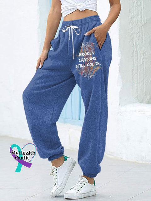 Women’s Positive Energy Casual Broken Crayons Still Color Printed Lace-Up With Pockets Trousers