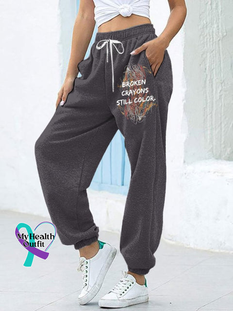 Women’s Positive Energy Casual Broken Crayons Still Color Printed Lace-Up With Pockets Trousers