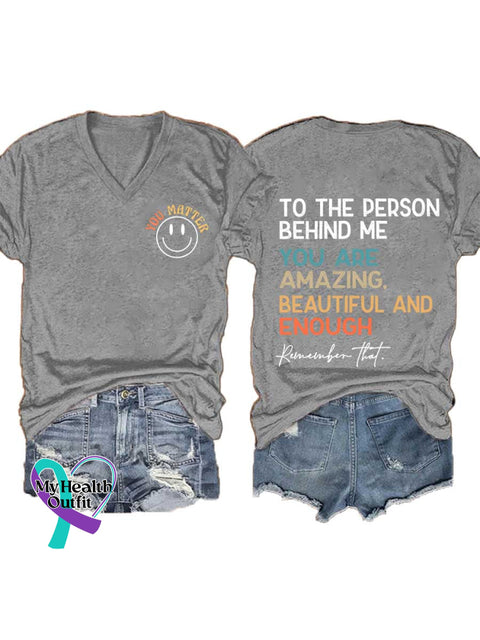 Women’s Prevention of Suicide Awareness Relief of Stress V-neck Casual T-Shirt Grey / S