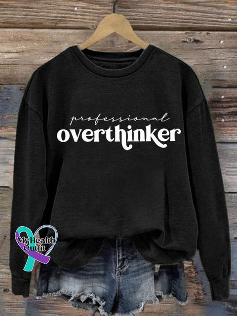 Women’s Professional Overthinker Mental Health Awareness Print Round Neck Sweatshirt Black / S
