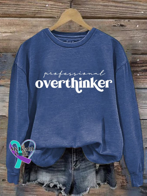 Women’s Professional Overthinker Mental Health Awareness Print Round Neck Sweatshirt Blue / S