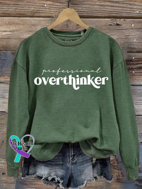 Women’s Professional Overthinker Mental Health Awareness Print Round Neck Sweatshirt Green / S