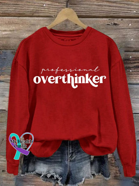 Women’s Professional Overthinker Mental Health Awareness Print Round Neck Sweatshirt Red / S