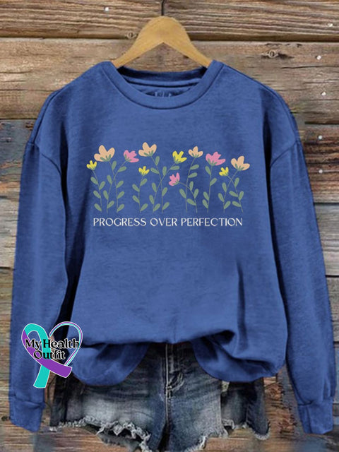 Women’s Progress Over Perfection Printed Sweatshirt Blue / S