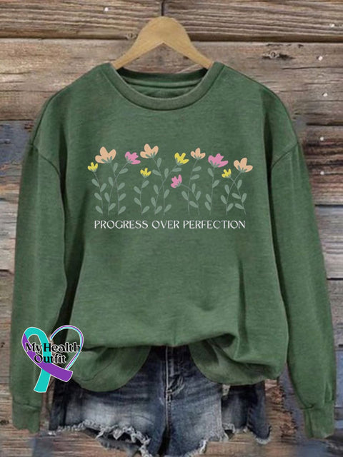 Women’s Progress Over Perfection Printed Sweatshirt Green / S