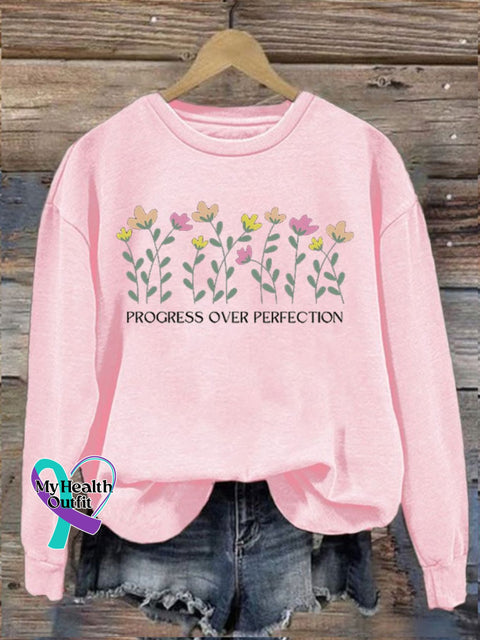 Women’s Progress Over Perfection Printed Sweatshirt Light Pink / S