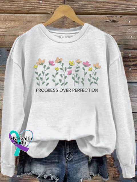 Women’s Progress Over Perfection Printed Sweatshirt White / S