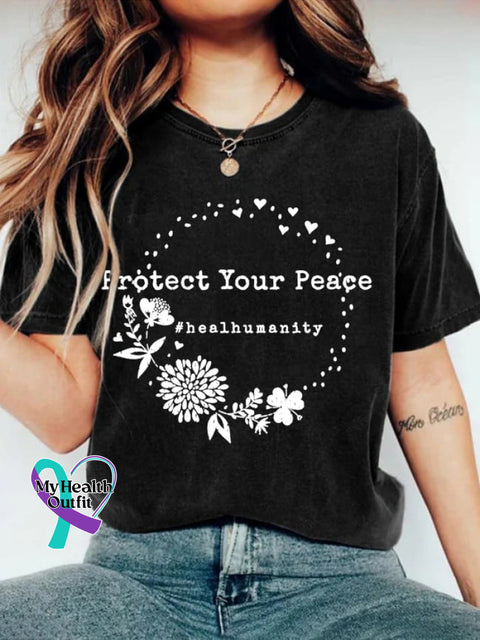 Women’s Protect Your Peace Casual Round Neck T-Shirt Black / S