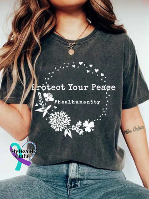 Women’s Protect Your Peace Casual Round Neck T-Shirt Dark Grey / S