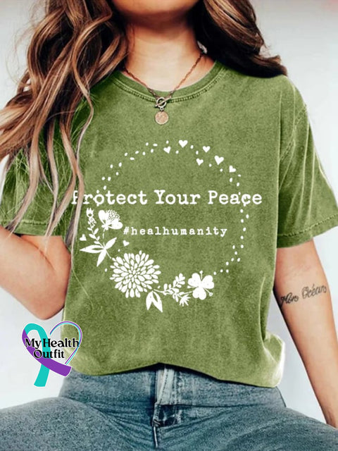 Women’s Protect Your Peace Casual Round Neck T-Shirt Green / S