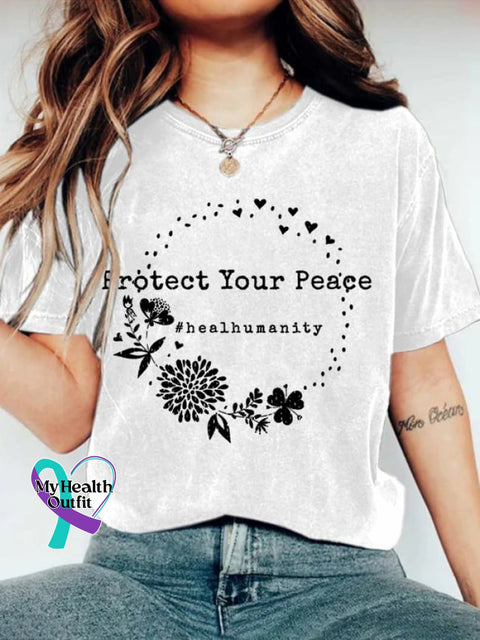 Women’s Protect Your Peace Casual Round Neck T-Shirt White / S