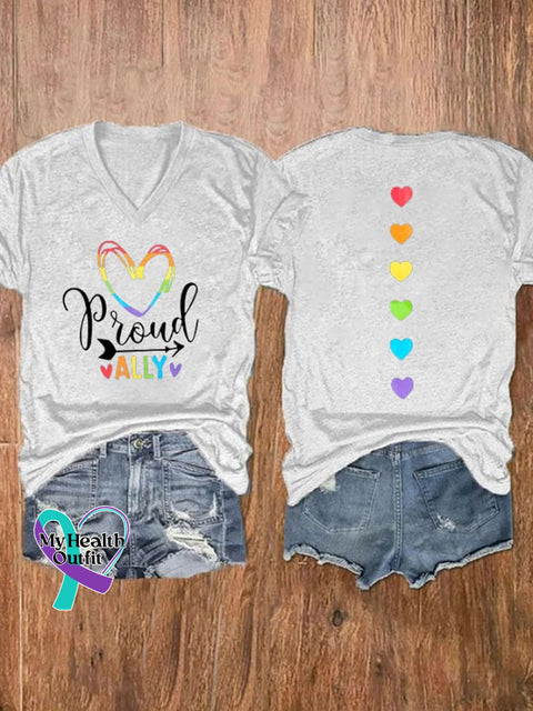 Women’s Proud Ally Rainbow Love Heart Print T-Shirt White / S