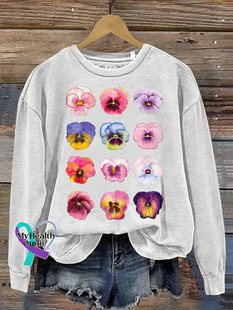 Women’s Purple Alzheimer Awareness Print Casual Hoodie Sweatshirt White / S