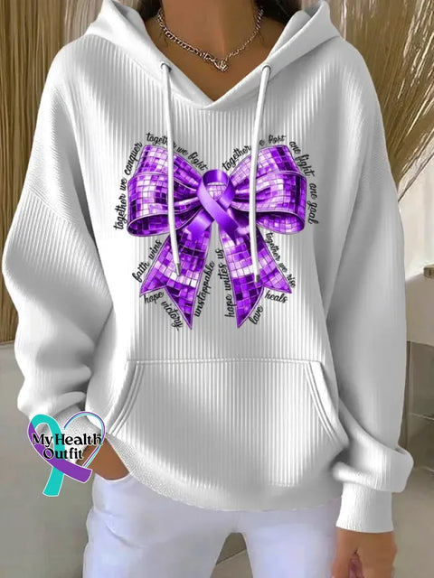 Women’s Purple Alzheimer Awareness Print Casual Hoodie Sweatshirt White / S