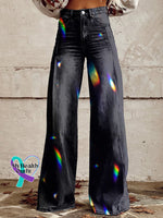 Women’s Rainbow Gradient Art Print Casual Wide Leg Pants Multicolor / Xs