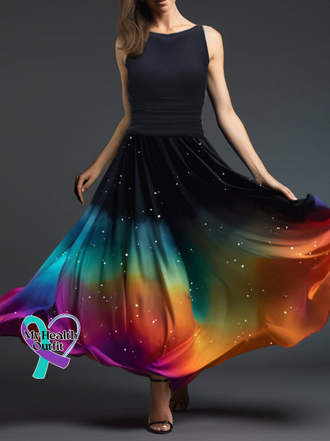 Women’s Rainbow Gradient Sleeveless Maxi Dress