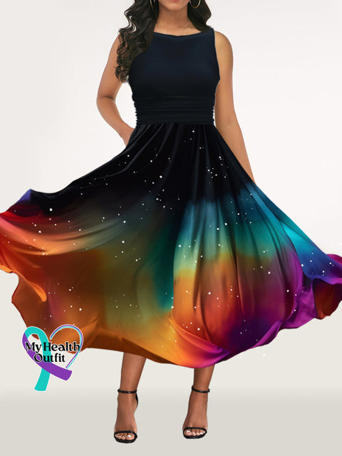 Women’s Rainbow Gradient Sleeveless Maxi Dress